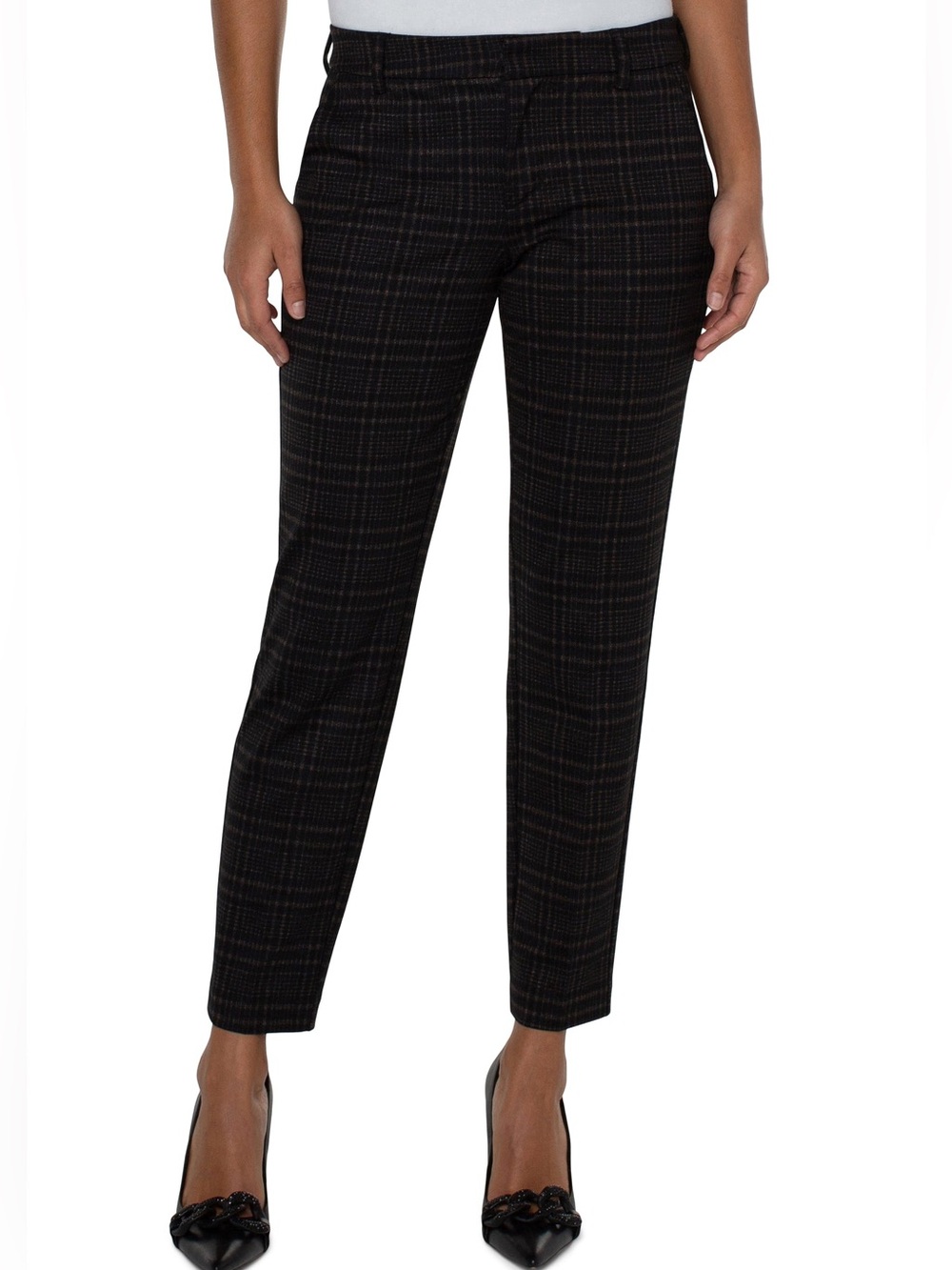 Liverpool Los Angeles Kelsey Trouser Pants - Black & Mocha Tartan Plaid 10/30